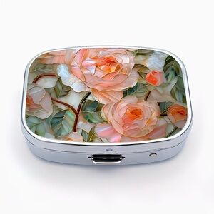 Rose Floral Nature Inspired Pill Organizer 2-Compartment Compact Pill Case New